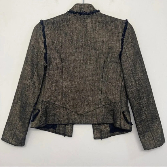 Rachel Zoe women’s metallic Blazer Fringe brown/gold 2 single button - Picture 2 of 6